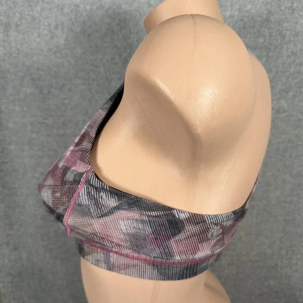 Lululemon Size 6 Sports Bra Womens Pink Gray Abstract‎ Crossback Scoop Neck